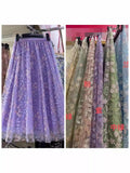 Lace Embroidery Dress 2025 Summer New French High-Rise Thin Double-Layer Net Yarn A-Word Half-Body Dress Woman