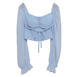 Fang Collar Leak Collar Collar Collar Short Shirt 2025 Spring Dress New Lantern Long-Sleeved Tie With Hanging Neck Shirt Women's Top 8876