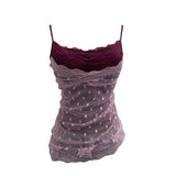 Real Shooting Holiday Style Hottie Fake Two Lace Splicing Mesh With Tector-Tie Sling Vest Tau