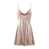 Spring 2025 New Fashion Temperament Low-Collar Bare Back Metallic Sling Dress Woman