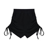 Thai Black Shorts 2025 Summer New Thin Rope High-Waisted Workwear Casual Sports Broad-Legged Trousers Women's Clothing