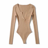 Spice Girls Autumn And Winter New V-Neck Buckle Girl Solid Color With Long Sleeves Slimming Bottom-Up Women