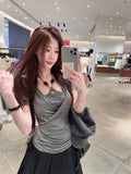 Large-Size Fat Mm Hottie Wind Irregular Cross-False Two-Piece Women Summer New Slimming T-Shirt