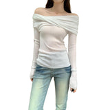 Shopping Mall Sexy Side-Shoulder Design Texture Inside The Wool Bottoming Shirt Women Autumn And Winter Hottie High-End Feel Top