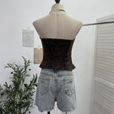 Real-Patting Leopard-Print T-Traceed Bra Strap Chest Pad Anti-Slip Short Repair Vest Top 6230