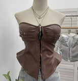 Real Shot With Chest Cushion Anti-Slip Bar Hottie Bosom Waist Pu Skin Hook Wrapped Breastless Top Woman 2785