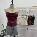 Real-Action Self-Breasted Chest Pads Anti-Slip Pu Leather Tector Zipper Design-Scuffless Top 8072