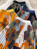 Vintage Print 100 Folds Loose Waist Fashion Half-Dress Women High-Waist A Skirt Commuting Big Hanging Long Skirt Summer