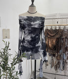 Real Shot Shoulder Strap Tie Dyed Net Shawl Shirt T-Shirt T-Shirt T-Shirt Design Folded Long-Sleeved T-Shirt 8003