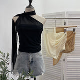 Real Shooting Mesh Ribbon Hanging Neck Folded Sleeveless Top Babes Two-Wearing Design Wrapping Bras 1125