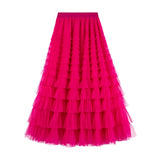 Net Yarn Lotus Leaf Side Temperament Skirt Women's Dress 2025 Spring And Autumn New Famous Woman Long Dress Thin Cake Skirt 2210