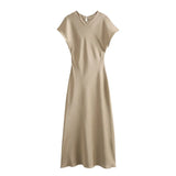 Spring 2025 New Women's Silk Silk Texture Solid Color Sleeveless Long Fan Flute Dress Woman