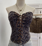 Fish Bone Girded Belt Strap Tsets Braid Waist With Chest Cushion Rivet Leopard Tud Hottie Top 2889