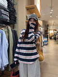 Korean Languid Wind Hit The Striped Striped T-Shirt Girl Early Autumn Thin Sunscreen Shirt Loose Casual Top