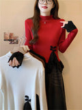 New Chinese Fake Two Knitted Shirt Women Autumn And Winter Explosion Black Turtleneck Inside The Bottom Shirt Design Top