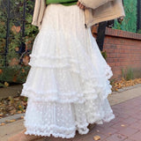 White Heavy Industry Lace Splicing Irregular Mesh Dress Women Autumn And Winter High-End Cake Skirts