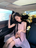 Pink Hanging Neck Bow Sleeveless Dress Femininity Design Small Gentle Holiday Dress Summer