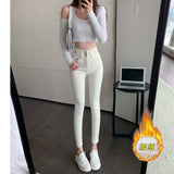 White Jeans Women 2025 Autumn And Winter With Velvet Height Waist Thin And Elastic Small Foot Pencil Pants Tide