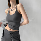 Solid Color Short Sling Vest Woman 2025 Summer New Retro Design Sexy Hot Girl Inside And Outside To Wear Clothes