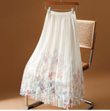 High-Quality Printing Mesh Dress Women's Spring And Summer 2025 New Broken Flower Yarn Skirt In The Long-Singed A-Word 100-Fold Skirt