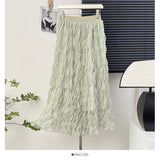 French Wave Roll Folding Fall Flowing High-Waist Thin Net Yarn Half-Dress Woman Summer Vacation Fairy Beach Dress