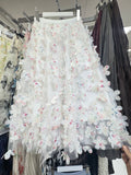 Heavy Industry Flower Three-Dimensional Petal Mesh Fairy Dress 2025 Autumn New Shading Long Umbrella Skirt Skirt 191
