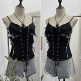 Real Shooting Cowboy Draw Rope Tie With Chest Vest Hair Side To Make Old Short Body Sleeveless Top Woman 2726