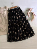 Early Spring Net Yarn Dress Love Print Fairy Dress Casual Hundred Fold Skirt Skirt Large Skirt A Skirt Long