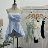 Real Shooting Irregular Kinky Skirt Shaved Belly Thin Sling Vest Design Slim Slime Sleeveless Top 9150