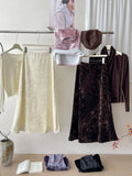 French Retro Plus Velvet Diamond Gold Velvet Dress Girl Autumn And Winter Temperament Thin Shade A Word Fishtail Skirt
