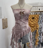 Star Embroidered Babes Style Print Tector Tector Tector Tector Vest Ribbon Short Sleeveless Top 1290