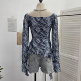 Real Shot Long-Sleeved T-Shirt With Thoracic Horns With Irregular Lotus Leaf Edge Drifting Belt 8038