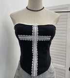 Real-Patting Lace Cross With Chest Cushion Anti-Slip Bar Bra Vest Girl Summer Babes Short-Term Open-Umbilling Top 1283