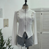 Real Shooting Irregular Zipper Collar Short Small Coat With Long Sleeves And Bottom Shirt 2680