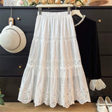 French Embroidery Flower Hollow Lace Splicing Half Dress Girl Spring 2026 High-Waist A Word Loose Swing Cake Skirt