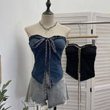 Real Shooting Denim Bra Vest Bump Color With Bow Wood Ear With Chest Cushion Short Sleeveless Top 2866