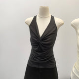 Real Shot Lyselle Tian Silk Wool Hanging Back Twisted Folded V-Neck Sleeveless Sleeve Sling Vest Female Summer Design Blouse