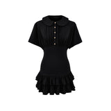 2025 Winter New Female Fashion Sexy Hottie Leaves Side Shoulder-Sleeved Doll Dress