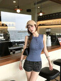 Vintage Henry Collared Word Vest Women Wearing Unique Beautiful Big Looking Waist Babes Sleeveless Top