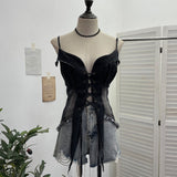 Real-Hand Shot Vintage Babes With Thaired Hairy Denim Sling Vest Short Umbilly Sleeveless Top 2690