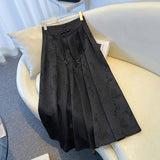 Large-Size New Chinese Style Black Half-Dress Women's Spring And Summer New Fat Mm High Waist In The Long-Faced 100-Folded Horse Face Skirt