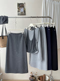 Casual Simple Solid Color High-Waisting Rope In The Long Thin Fashion Skirt Women's Autumn Bag A Skirt