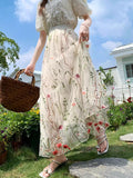 French Net Yarn Skirt Dress Fairy Dress Heavy Lace Embroidered Yarn High Waist Thin 100 Folds Skirt