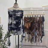 Real Shot Shoulder Strap Tie Dyed Net Shawl Shirt T-Shirt T-Shirt T-Shirt Design Folded Long-Sleeved T-Shirt 8003