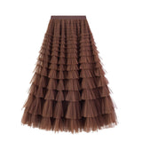 Net Yarn Lotus Leaf Side Temperament Skirt Women's Dress 2025 Spring And Autumn New Famous Woman Long Dress Thin Cake Skirt 2210