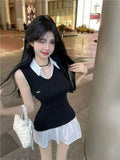 College Wind Fake Two Shirt Dress Women Summer Slimming Waist Thin Temperament Sleeveless Vest Skirt