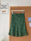 Korean Retro Blue Floral Net Yarn In The Word Skirt Women's Summer French Seaside Holiday Bag Fish Tail Half-Body Dress