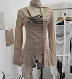 Real Shooting Retro Irregularly Hollow Knitted Jersey Dress Girl With Hottie Word Shoulder Collar Blouse 8101