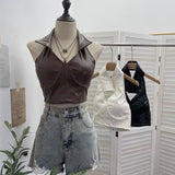 Sexy Hanging Neck Low Chest Lumbar Puskin Sling With Bra Cushion Short Corset 2807