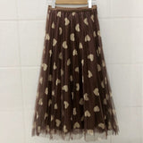 Early Spring Net Yarn Dress Love Print Fairy Dress Casual Hundred Fold Skirt Skirt Large Skirt A Skirt Long